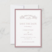 Mauve & Teracotta Botanisches Wappen Monogramm Hoc Save The Date (Vorderseite)