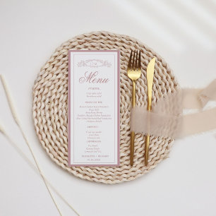 Mauve Terracotta Botanisches Wappen Monogramm Hoch Menükarte