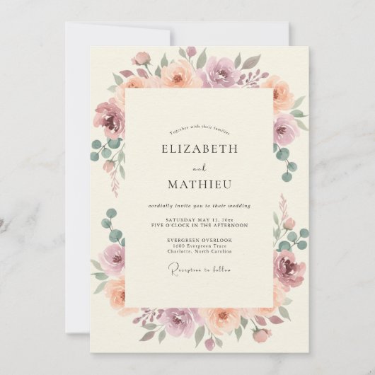 Mauve Terrakotta-Pfingstrosen-Hochzeit Einladung (Vorderseite)