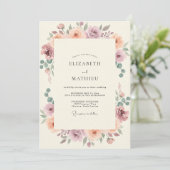 Mauve Terrakotta-Pfingstrosen-Hochzeit Einladung (Stehend Vorderseite)
