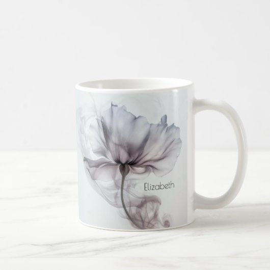 Mauve Transparent Haze Blume | Ihr Name Monogram Kaffeetasse (Rechts)