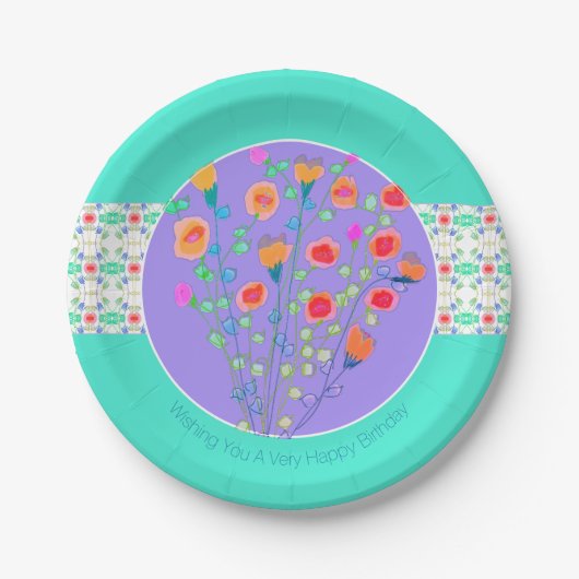 Mauve Türkis und florale Akzente Pappteller (Vorderseite)