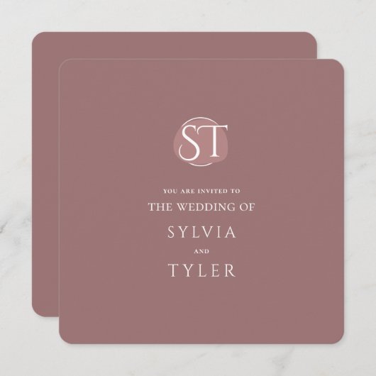 Mauve Typografy Wappen Monogram Wedding Einladung (Vorne/Hinten)