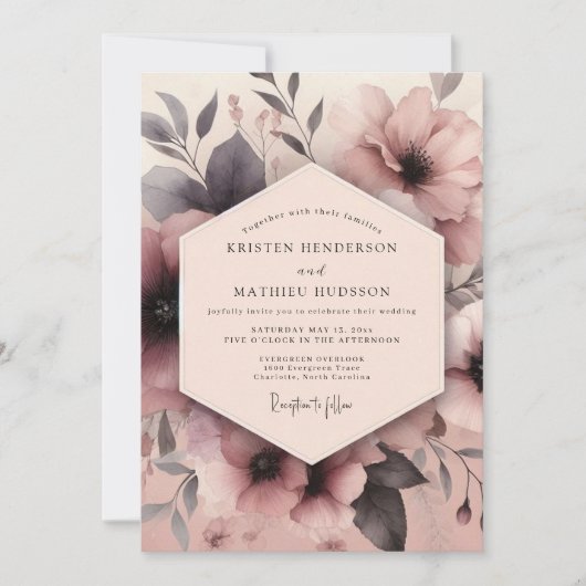 Mauve Umbral Bloom Wedding Einladung (Vorderseite)