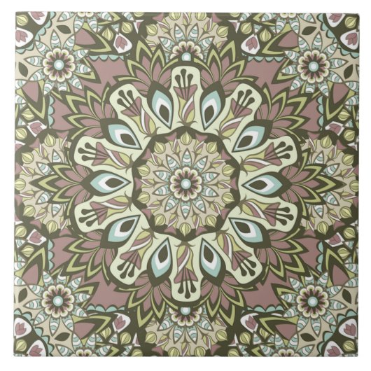 Mauve und Blue Boho Mandala Keramik Tile Fliese (Vorderseite)