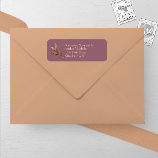 Mauve und Bronze Fall Leaf Wedding Rücksendeadress