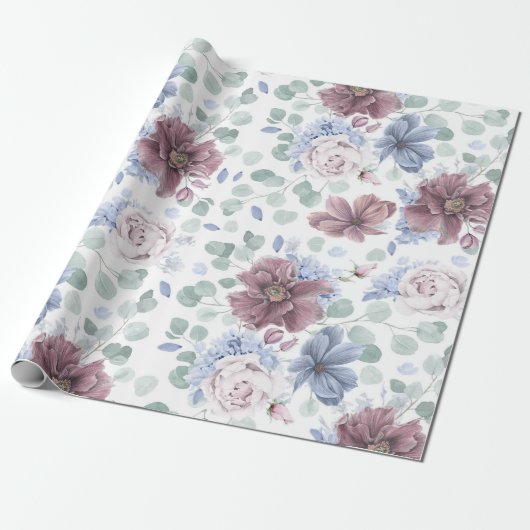 Mauve und Dusty Blue Botanical Floral Elegant Geschenkpapier (Ungerollt)
