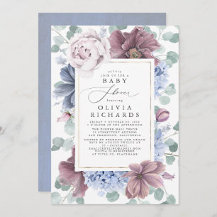 Mauve und Dusty Blue Floral Baby Shower Einladung