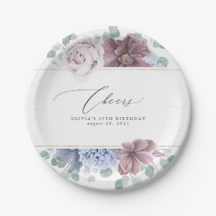 Mauve und Dusty Blue Floral Elegantes Botanisches  Pappteller