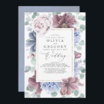Mauve und Dusty Blue Flowers Elegante Wedding Einladung<br><div class="desc">Mauve und staubblaue blühende romantische Hochzeitseinladungen. Im Editierwerkzeug können Sie staubblaue oder violette Hintergrundfarbe wählen..</div>