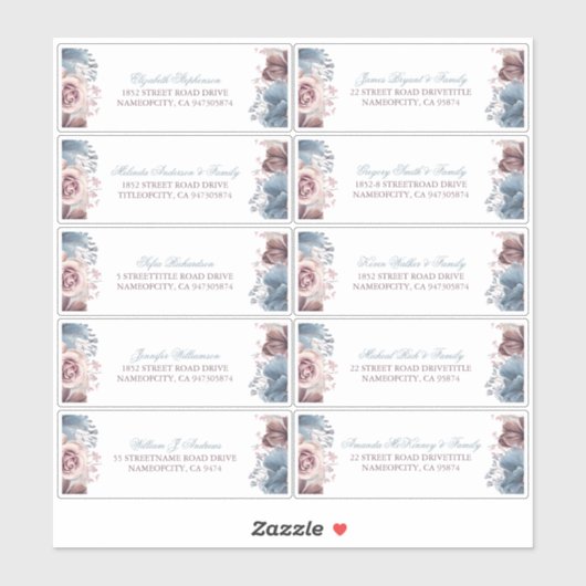 Mauve und Dusty Blue Guest Names Address Labels (Blatt)