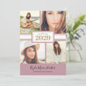 Mauve und Gold | 4 Foto Abschluss Einladung (Stehend Vorderseite)