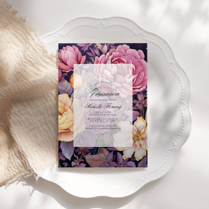Mauve und Gold Blumen Quinceañera Einladung