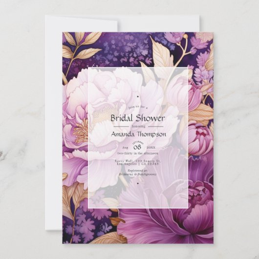 Mauve und Gold Floral Brautparty Einladung (Vorderseite)