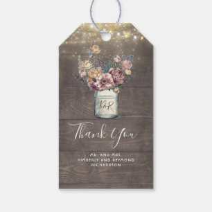 Mauve und Gold Floral Mason Jar Rustikale Hochzeit Geschenkanhänger