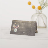 Mauve und Gold Floral Mason Jar Rustikale Hochzeit Platzkarte (Vorderseite)