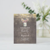 Mauve und Gold Floral Mason Jar Save the Date Ankündigungspostkarte (Stehend Vorderseite)