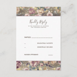 Mauve und Gold Floral Rustic Wedding RSVP Karte