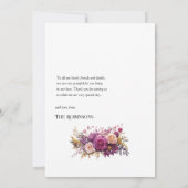 Mauve und Gold Floral Wedding Dankeskarte (Rückseite)