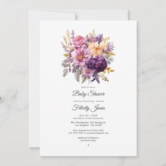 Mauve und Gold Floral Wedding Einladung (Vorderseite)