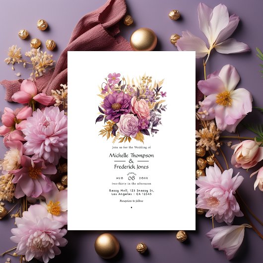 Mauve und Gold Floral Wedding Einladung