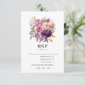 Mauve und Gold Floral Wedding RSVP Karte (Stehend Vorderseite)