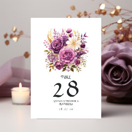 Mauve und Gold Floral Wedding Tischnummer