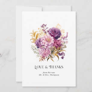 Mauve und Gold Florale Hochzeit Dankeskarte