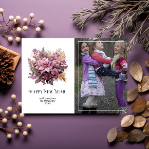 Mauve und Gold Holly und Ivy Neujahr Feiertagskarte