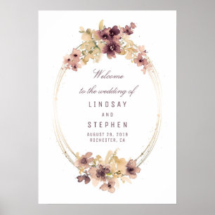 Mauve und Gold Vintage Hochzeits-Willkommensschild Poster