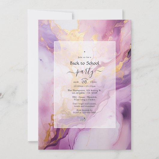 Mauve und Gold zurück zum Party der Schule Einladung (Vorderseite)