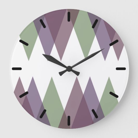 Mauve und grüne Dreiecke Große Wanduhr (Vorderseite)