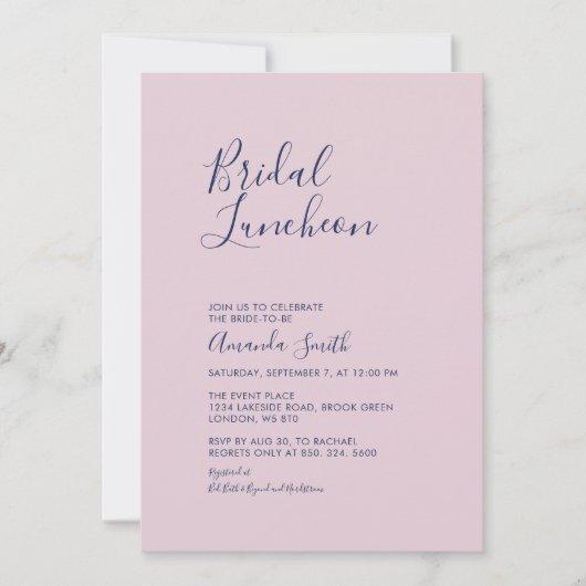 Mauve und Marine | Einfaches Minimal Bridal Lunche Einladung (Vorderseite)