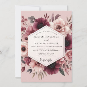 Mauve und Maroon Romantische Blütenhochzeit Einladung