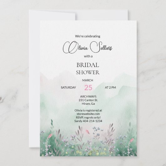 Mauve und Mint Meadow Brautparty Einladung (Vorderseite)