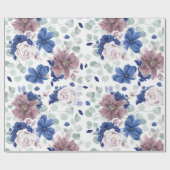 Mauve und Navy Blauer Botanischer Flora Elegant Geschenkpapier (Flach)