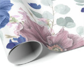 Mauve und Navy Blauer Botanischer Flora Elegant Geschenkpapier (Rolleneckpunkt)