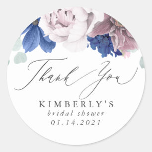 Mauve und Navy Blue Floral Vielen Dank Runder Aufkleber