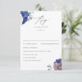 Mauve und Navy Blue Floral Wedding RSVP (Stehend Vorderseite)