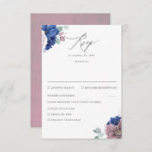 Mauve und Navy Blue Floral Wedding RSVP (Vorne/Hinten)