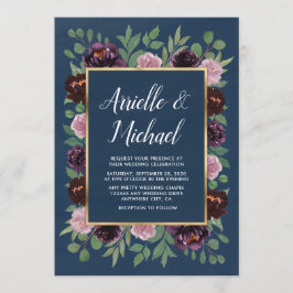Mauve und Navy Blue Gold Plum Hochzeitseinladungen Einladung