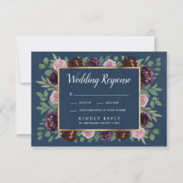 Mauve und Navy Blue Gold Plum Wedding RSVP Cards