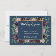 Mauve und Navy Blue Gold Plum Wedding RSVP Cards