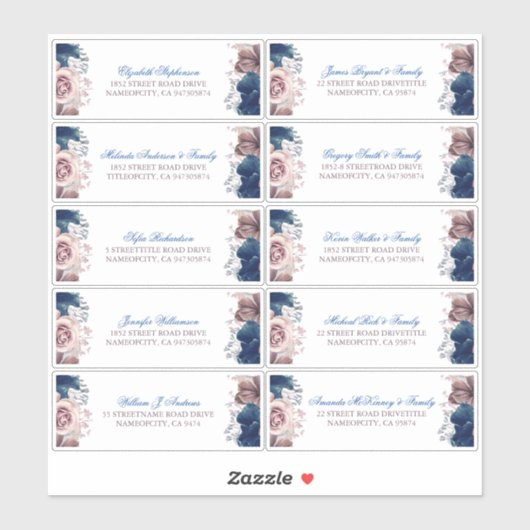 Mauve und Navy Blue Guest Names Address Labels (Blatt)
