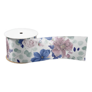 Mauve und Navy Blumen Botanische Satinblüten Satinband