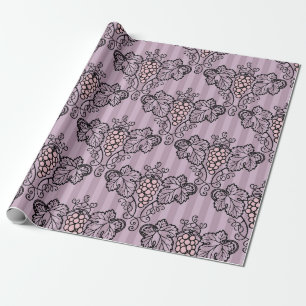 Mauve und schwarzes Vintage-Traubenmuster Geschenkpapier
