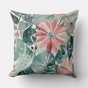 Mauve und Teal Vintage Moderne Blumen Kissen