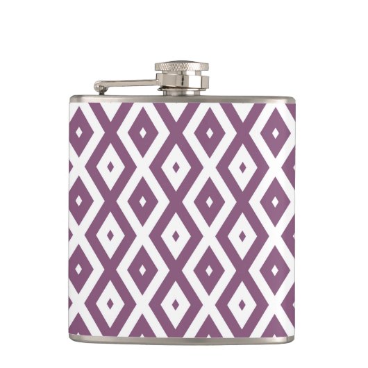 Mauve und weißes Diamantmuster Flachmann (Vorderseite)