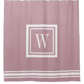 Mauve und White Classic Square Monogramm Duschvorhang (Vorderseite)