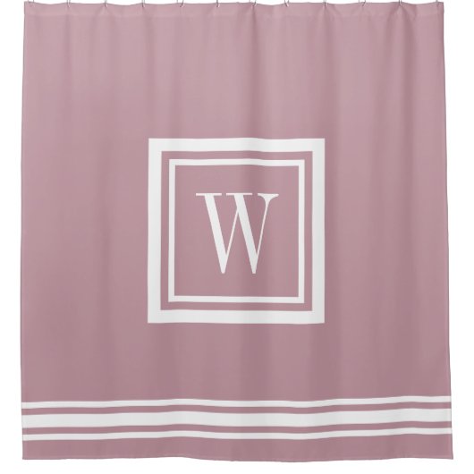 Mauve und White Classic Square Monogramm Duschvorhang (Vorderseite)